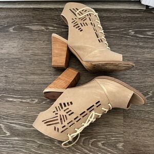 Peep toe lace up laser cut ankle booties